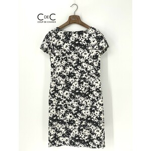 A8617/ beautiful goods spring summer COUP DE CHANCE Coup de Chance short sleeves boat neck floral print total pattern dress knees height One-piece 38 M degree white black made in Japan lady's 