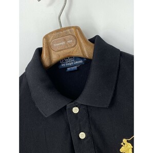 A8599/ 90s 極美品 春夏 POLO RALPH LAUREN ラルフローレン コットン 半袖 ビッグポニー刺繍 ポロシャツ Tシャツ カットソー M 黒 メンズの画像3