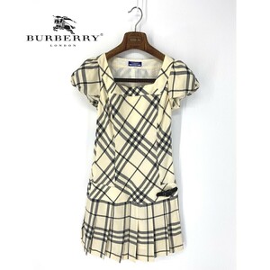 A6718/美品 春夏 BURBERRY LONDON バーバリー ウール ノバチェック ベルト 半袖 ボートネック フレア ミニ ワンピース36 M程 白/レディース