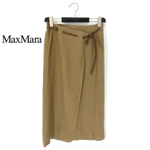 A6670/極美品 春夏 MAXMARA マックスマーラ 白タグ リネン100% ベルト ラップ 巻き キルト ロング マキシ丈 スカートM程 JI42茶/レディースの画像1