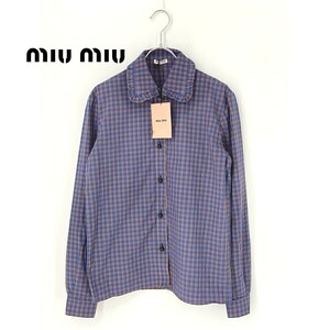 A8347/new Tags 2017ss Spring/Summer Miu Miu Miu Miu Cotton Clothing Check Рубашка рубашка Blouse 36 S Blue/Ladies