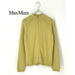 A8257/極美品 春夏 MAX MARA WEEKEND LINE マックスマーラ ジップアップ ニット リブ カーディガン L 黄色/イタリア製 レディース セーター