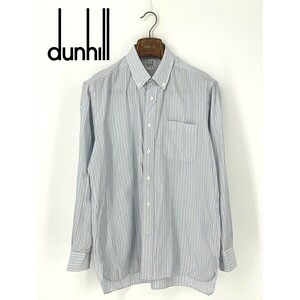 A8794/美品 春夏 dunhill ダンヒル コットン 早着替え用 長袖 ボタンダウン ストライプ ドレス カッター Yシャツ L程 水色 日本製 メンズ