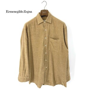 A6411/美品 春夏 Ermenegildo Zegna エルメネジルドゼニア 起毛 長袖 カジュアル カッター ワーク Ｙシャツ L 茶/メンズ スーツ用 ビジネス