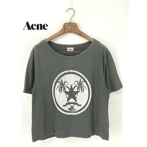 A8552/春夏 ACNE アクネ コットン ショート丈 クルーネック 半袖 プリント Tシャツ カットソー S 灰色/ポルトガル製 メンズ レディース