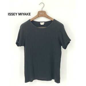 A8442/美品 春夏 Plantation プランテーション ISSEY MIYAKE イッセイミヤケ ギャザー シワ加工 半袖 Tシャツ カットソー M 黒/メンズ