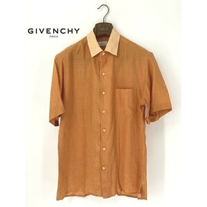 A8423/極美品 春夏 GIVENCHY ジバンシィ リネン100% 半袖 クレリック カジュアル ドレス カッター Yシャツ M オレンジ/イタリア製 メンズ