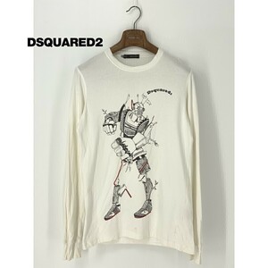 A8156/訳あり 春夏 DSQUARED2 ディースクエアード アート デザイン コットン 丸首 長袖 Tシャツ カットソー XS 白/イタリア製 メンズ