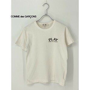 A8154/AD2002 美品 春夏 PLAY COMME des GARCONS コムデギャルソン コットン 丸首 胸ロゴ 半袖 Tシャツ カットソー M 白/日本製 レディースの画像1