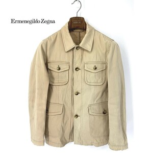 A6599/訳あり 春夏 裏地無し Ermenegildo Zegna エルメネジルドゼニア コットン ミリタリー カーゴ ワーク ジャケット S ベージュ/メンズ