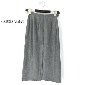 A6549/春夏 GIORGIO ARMANI ジョルジオアルマーニ 黒タグ シルク リネン Aライン フレア ロング マキシ丈 スカート 40 灰色/レディース