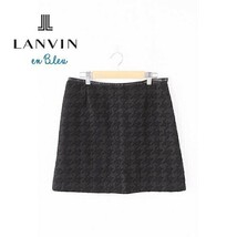 A3499/14AW 美品 春夏 LANVIN en Bleu ランバンオンブルー デザイン 千鳥格子 台形 Aライン ミニ セミショート スカート 38 黒/レディース_画像1