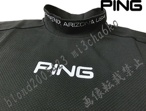 ■新品【PING GOLF】ピン ゴルフ 軽量素材 吸汗速乾 モックネックロゴ半袖シャツ■BK/L