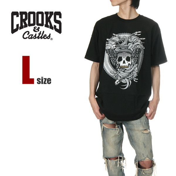 【新品】CROOKS＆CASTLES Tシャツ L 黒×白 メンズ クルックス＆キャッスルズ USAモデル ダンス ヒップホップ ストリート 大きいサイズ