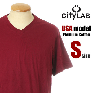 【訳あり】【新品】CITY LAB Vネック Tシャツ S マルーン メンズ シティラブ プレミアムコットン 半袖 無地 USAモデル 230524-1-S