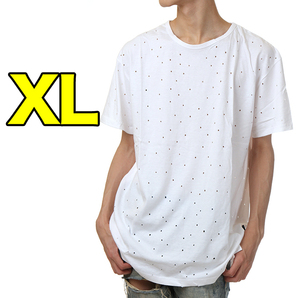 【新品】HENRY&WILLIAM ロング丈 半袖 Tシャツ XL 白 ホワイト メンズ ヘンリー＆ウィリアム 穴あき 無地 ブランド 大きいサイズ USAモデル