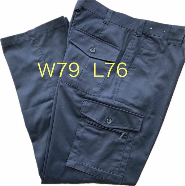作業服　スラックス　作業ズボン　ワークパンツ　ネイビー W79 L76 カーゴ