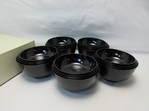 604321 【 美品 懐石道具 四つ碗 応量器 5客セット 黒塗 紙箱 】 検) 茶道具 吸い物椀 雑煮椀 汁椀 雑煮椀 小丸椀 和食器 ⅱ