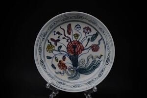 中国 古染付 明末 明代 古玩 中国美術 赤絵 皿 飾皿