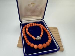 [0429] Vintage accessory .. coral circle sphere silver necklace 42cm box attaching 1 jpy from 