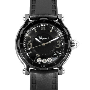  Chopard Chopard 8507hekeru limitation 105ps.@ happy sport 3P diamond wristwatch quartz black face men's Heckel