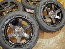 ★逆ゾリ★185/55R15 6.5J+38 4H100 新品 人気 1台分 サクシード プロボックス ヴィッツ フィット マーチ デミオ 引っ張り ツライチ BK_画像2