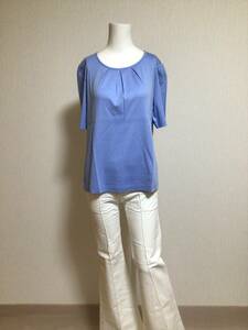 qvc045／COTTON FACTORY（コットンファクトリー）オーガニックコットン100%タック入半袖Tシャツ／ブルー／42／C10065-og