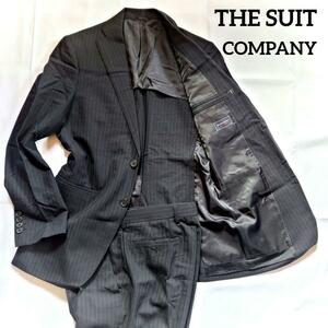 1円～【美品】THE SUIT COMPANY ザスーツカンパニー スーツ セットアップ ブラック L相当 エレクール ストレッチイージーケア シングル 2B