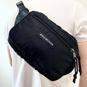 極美品●BALENCIAGA バレンシアガ メンズ ボディバッグ エブリデイ ウエストポーチ ショルダー エクスプローラー キャンバス ブラック 