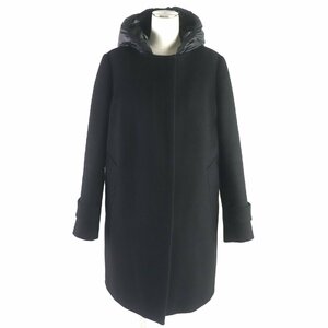 美品▼Mackintosh マッキントッシュ ノーカラー 比翼仕立て ロゴ入りボタン 3WAY 中綿ライナー付 コート ブラック 44 正規品 レディース