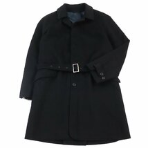 美品○Dunhill ダンヒル カシミヤ混 ロング丈 ベルト付き メルトン地 ロングコート/ステンカラーコート ブラック L 伊製 正規品 メンズ_画像1