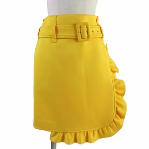  superior article *PRADA Prada belt attaching Logo Raver badge frill LAP to coil skirt tight skirt yellow 38 Italy made regular lady's 