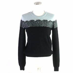  beautiful goods VVALENTINO Valentino wool cashmere race using crew neck knitted light blue black S made in Italy regular goods lady's 