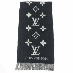 美品☆LOUIS VUITTON ルイヴィトン M71040 マフラー・レイキャビック カシミヤ100％ ノワール フリンジ付 ショール 英国製 レディース