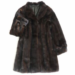 毛並み極美品▼MG sable　MINK　ミンク　本毛皮セミロングコート　ダークブラウン　F　毛質艶やか・柔らか◎