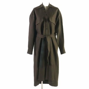 未使用品▼ルメール 定価238700円 22AW DR456 LF810 TILTED SHIRT DRESS リネン ベルト付き ワンピース ドレス ダークブラウン 34