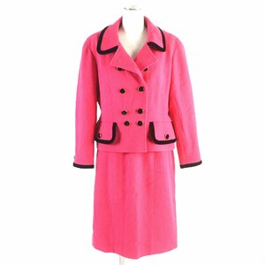  beautiful goods VCHANEL Chanel Vintage piping design with logo button jacket skirt setup pink 44. made lady's 