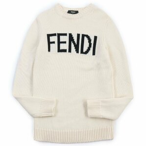 極美品●FENDI フェンディ 2019年製 FZZ387 ロゴ編み クルーネック ニット セーター オフホワイト 44 イタリア製 正規品 メンズの画像1