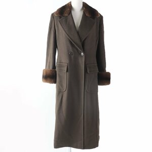 極美品☆Max Mara マックスマーラ カシミヤ100％ 襟・袖ミンク ショールカラー ロング丈 コート ブラウン 38 イタリア製 レディース