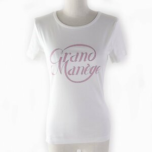 未使用品★エルメス GRAND MANEGE グランマネージュ コットン100％ クルーネック 半袖Ｔシャツ ホワイト ピンク 34 仏製 レディース