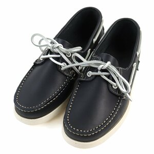 極美品○パラブーツ BARTH ヴォイルレザー MARINE SOLE モカステッチ配色 モカシン/デッキシューズ 紺 白 5.5 箱付き スペイン製 メンズ