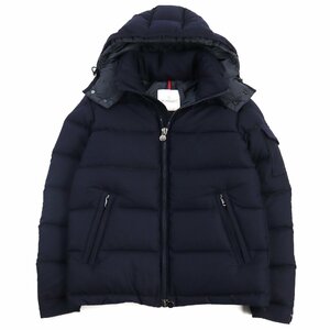 美品○モンクレール 20-21AW モンジュネーブル ウール100% ロゴワッペン ダブルジップ ダウンジャケット 紺 1 ハンガー付き 伊製 正規品