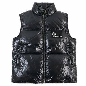 極美品○モンクレール BANKER GILET ロゴワッペン付き スタンドカラー ダブルジップ ダウンベスト 黒 1 ハンガー付き 正規品 メンズ