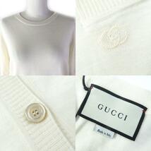 未使用品△GUCCI グッチ 2020年製 629404 カシミヤ100％ GG刺繍 ロゴボタン カーディガン 半袖ニット アンサンブル アイボリー L 正規品_画像8