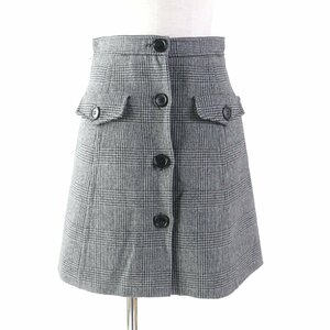  ultimate beautiful goods * MiuMiu front button Glenn check pcs shape bar Gin wool skirt gray black 38 made in Italy regular goods lady's 