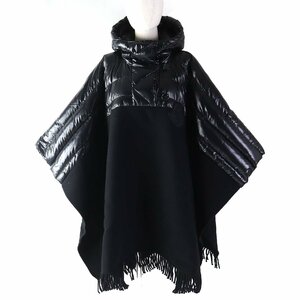 美品△MONCLER モンクレール 20-21AW MANTELLA マンテラ フード・ロゴワッペン付 ダウン マント ケープ ポンチョ ブラック S 伊製 正規品