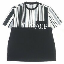 未使用品□VERSACE ヴェルサーチ 2020年製 A89002 コットン MITCHEL FIT ストライプ柄 カットソー 半袖Ｔシャツ 黒 XL イタリア製 正規品_画像1