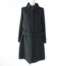 極美品☆PRADA プラダ 2018年製 P644IH ウール100％ ベルテッドコート ブラック 38 ハンガー付き イタリア製 正規品 レディース_画像1