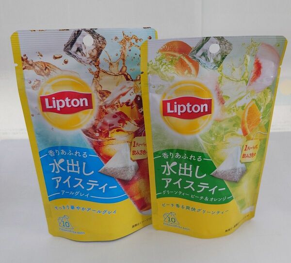 リプトン　Lipton　水出しアイスティー　アールグレイ　グリーンティー ピーチ＆オレンジ　ティーバッグ　10袋×2種類