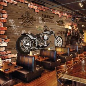 カスタム 3D 写真の壁画 レトロオートバイノスタルジックなレンガの背景の装飾 3D 壁紙YWQ670